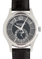 Patek Philippe - Annual Calendar Moon Phases| PATEK PHILIPPE| 5205G - 010| WG Black / Grey Clock Automatic Leather