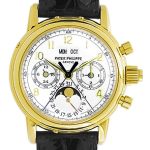 Patek Philippe - Perpetual Calendar Split Second Chronograph Moon Phase| PATEK PHILIPPE| 5004J| YG Silver Clock Automatic Leather| Middle Ages|