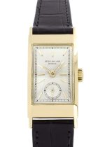 Patek Philippe - Lectangular| PATEK PHILIPPE| 425J| YG Silver Clock Hand-Winding Leather| Vintage| Middle Ages|