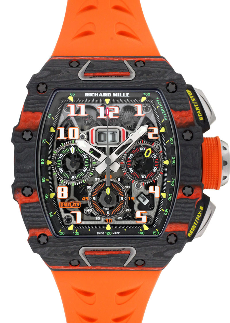 Richard Mill - Automatic Flyback Chronograph McLaren| by Richard Mille| RM11 - 03 MCL| Carbon TPT Skeleton Dial Autowinding Rubber| Richard Mill - Automatic Flyback Chronograph McLaren| by Richard Mille| RM11 - 03 MCL| Carbon TPT Skeleton Dial Autowinding Rubber| - Image 1