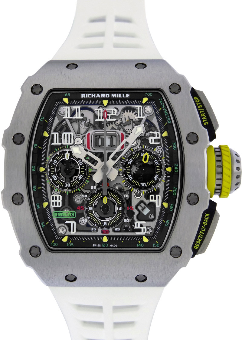 Richards Mill - Automatic Flyback Chronograph| RICHARD MILLE| RM11 - 03| TI Skeleton Clock Automatic Winding Rubber| Middle Ages| Richards Mill - Automatic Flyback Chronograph| RICHARD MILLE| RM11 - 03| TI Skeleton Clock Automatic Winding Rubber| Middle Ages| - Image 1