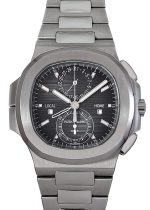 Patek Philippe - Nautilus Travel Time Chronograph| PATEK PHILIPPE| 5990 / 1A - 001| SS Black Clock Automatic Winding Bracelet| Commissions| Middle Ages