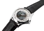 Patek Philippe - World Time| PATEK PHILIPPE| 5130P - 001| PT Silver / Blue Clock Automatic Leather| Middle Ages| - Image 2