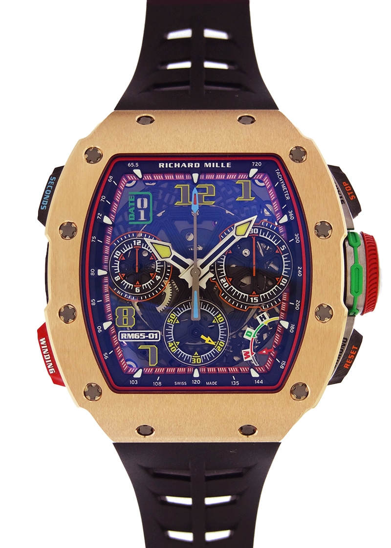 Richards Mill - Automatic Split Second Chronograph| RICHARD MILLE| RM65 - 01| RG / Carbon TPT Skeleton Dial Automatic Winding Rubber Richards Mill - Automatic Split Second Chronograph| RICHARD MILLE| RM65 - 01| RG / Carbon TPT Skeleton Dial Automatic Winding Rubber - Image 1