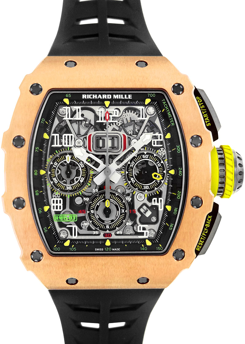 Richards Mill - Automatic Flyback Chronograph| by Richard Mille| RM11 - 03| RG / TI Skeleton Dial Automatic Winding Rubber| Richards Mill - Automatic Flyback Chronograph| by Richard Mille| RM11 - 03| RG / TI Skeleton Dial Automatic Winding Rubber| - Image 1