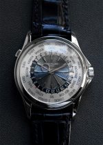Patek Philippe - World Time| PATEK PHILIPPE| 5130P - 001| PT Silver / Blue Clock Automatic Leather| Middle Ages| - Image 8
